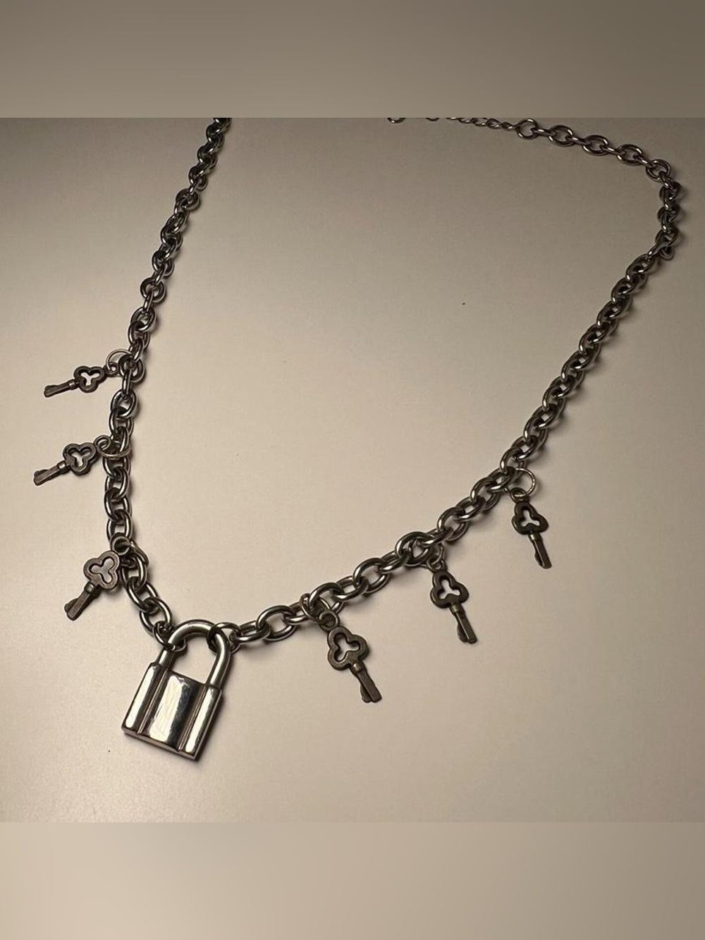 Silver Padlock and Key Charm Necklace